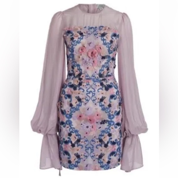 We Are Kindred Elisabetta Mini Dress - Embroidered Purple Floral Chiffon Party - Picture 4 of 7